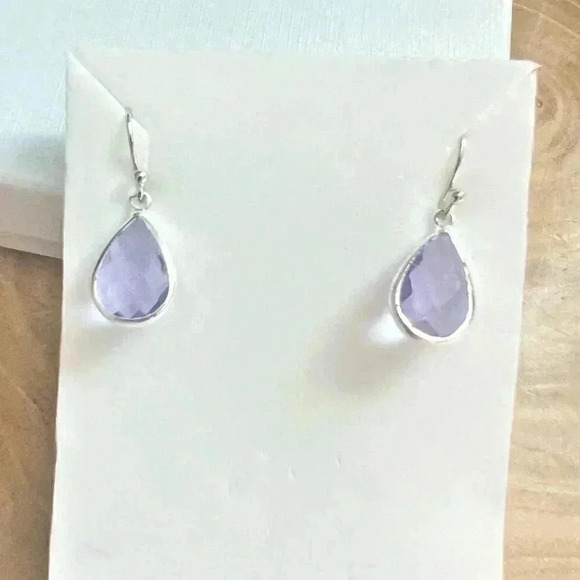 Lavender Teardrop Glass Crystal Dangle Earrings - Picture 4 of 11